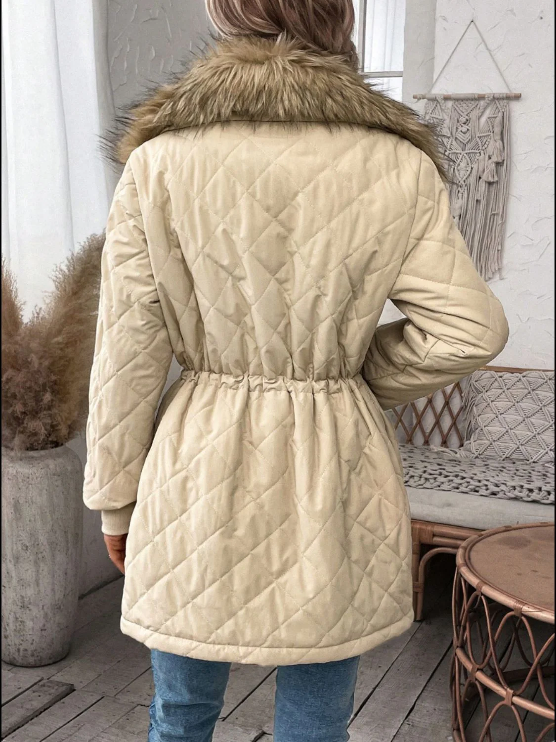 Drawstring Snap Down Long Sleeve Outerwear - Image 2