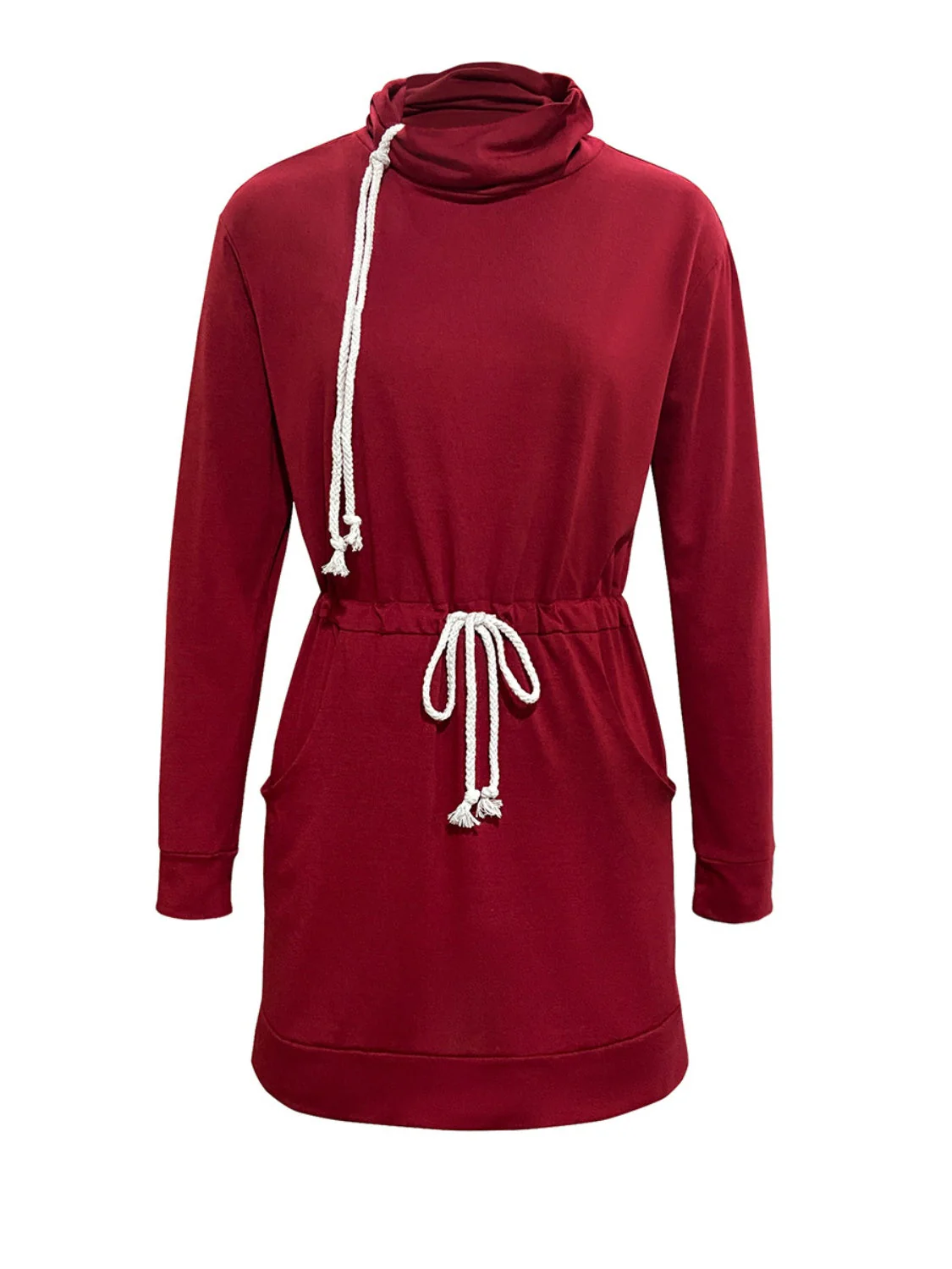 Drawstring Turtleneck Long Sleeve Mini Dress - Image 3
