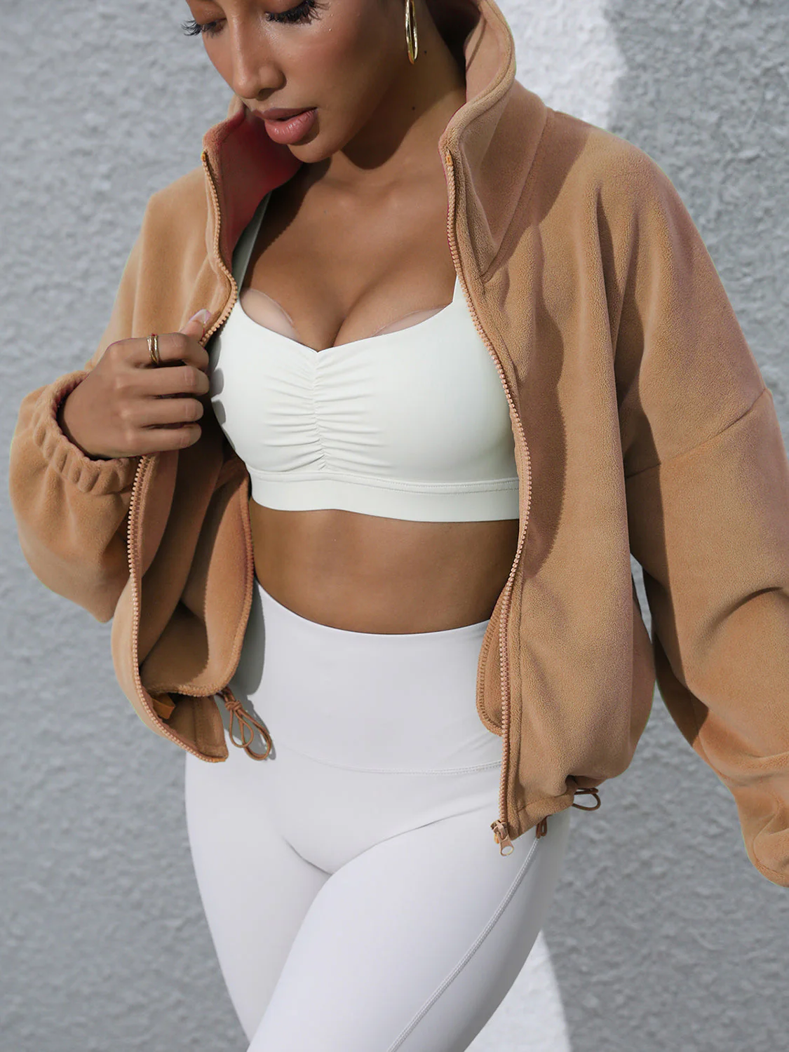 Drawstring Turtleneck Zip Up Long Sleeve Jacket - Image 11