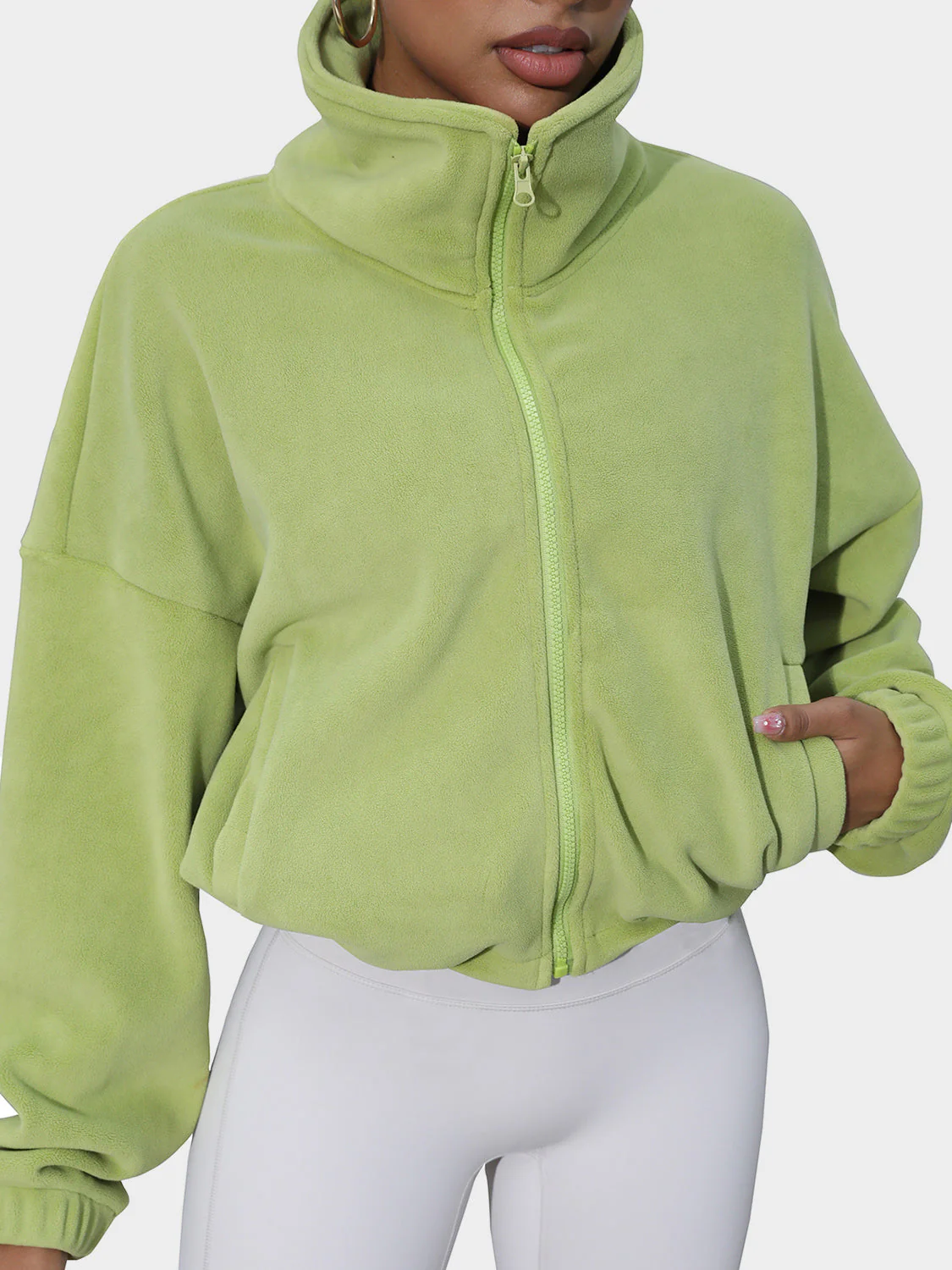 Drawstring Turtleneck Zip Up Long Sleeve Jacket - Image 14