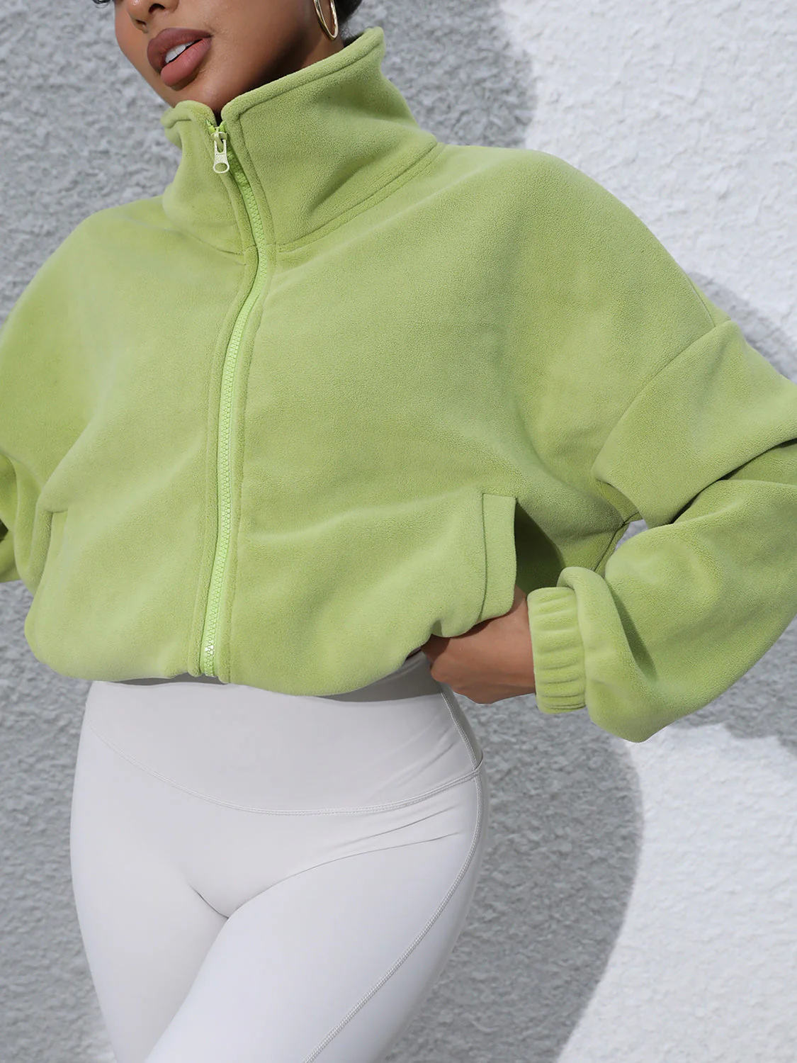Drawstring Turtleneck Zip Up Long Sleeve Jacket - Image 15