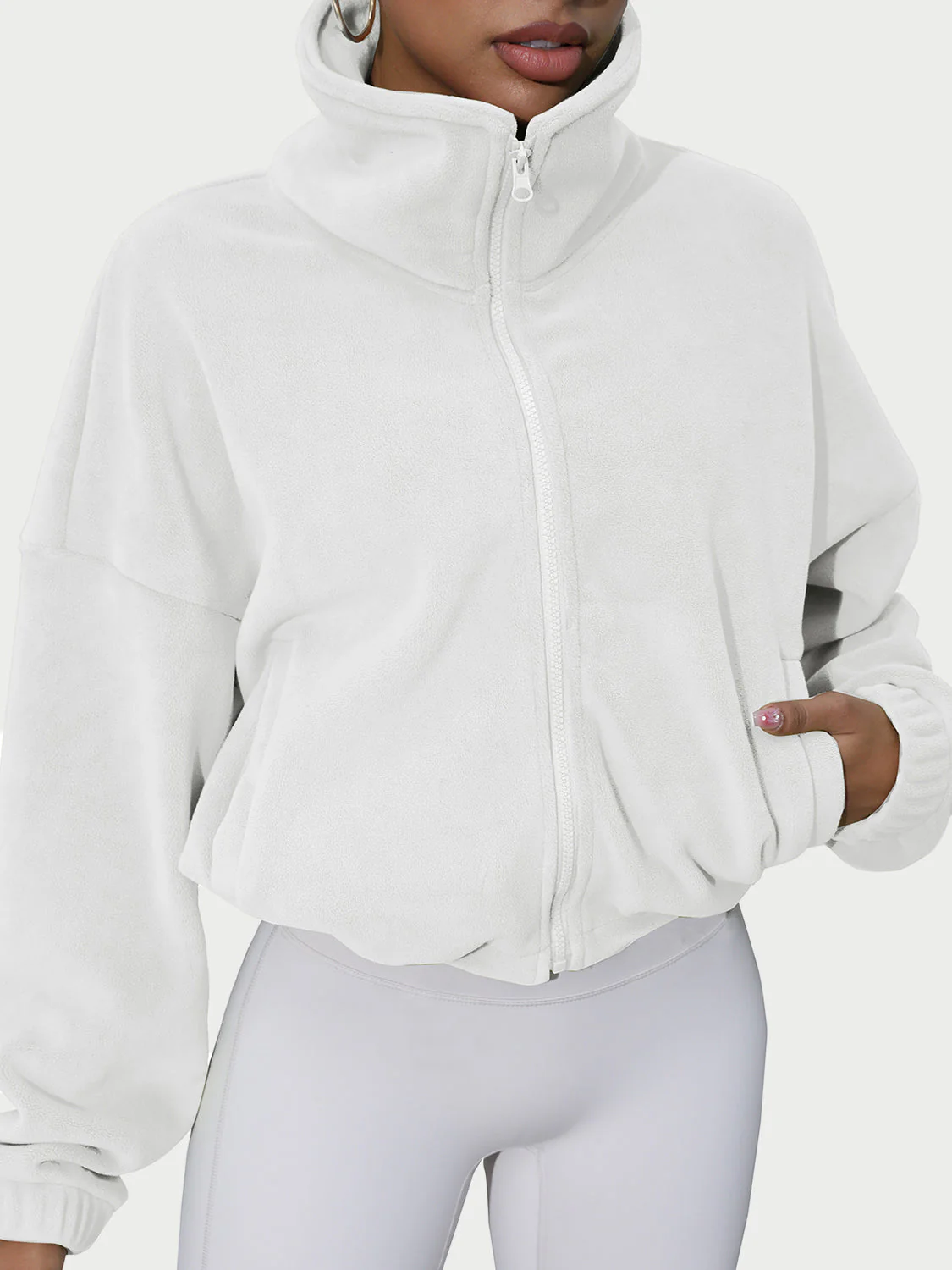 Drawstring Turtleneck Zip Up Long Sleeve Jacket - Image 21