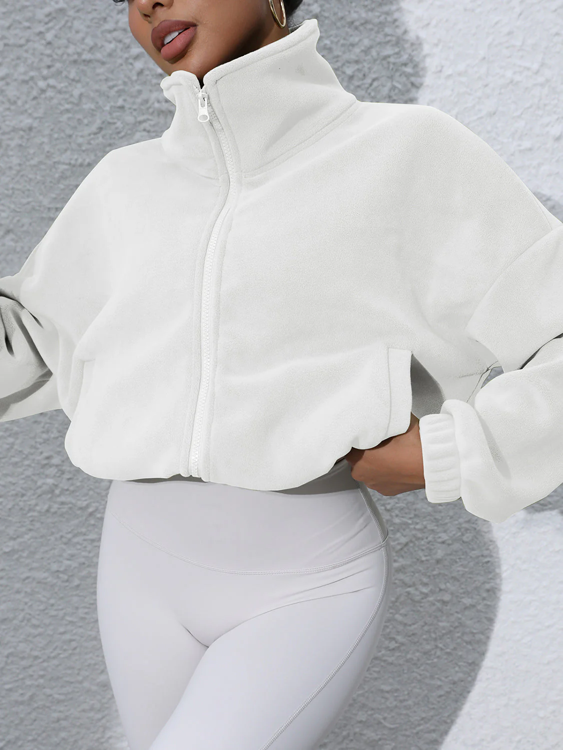 Drawstring Turtleneck Zip Up Long Sleeve Jacket - Image 23