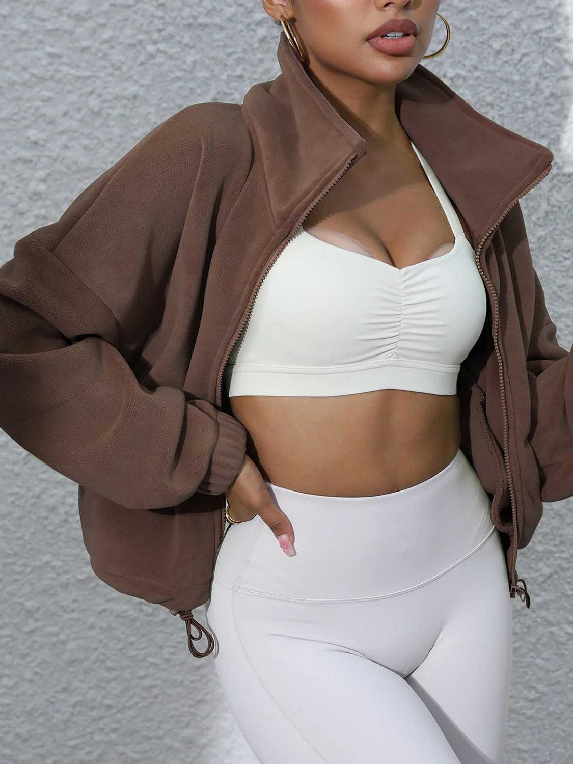 Drawstring Turtleneck Zip Up Long Sleeve Jacket - Image 6