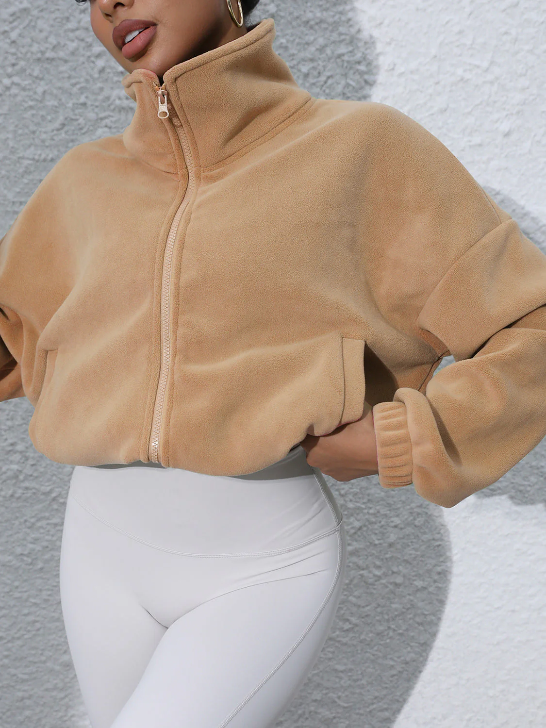 Drawstring Turtleneck Zip Up Long Sleeve Jacket - Image 8