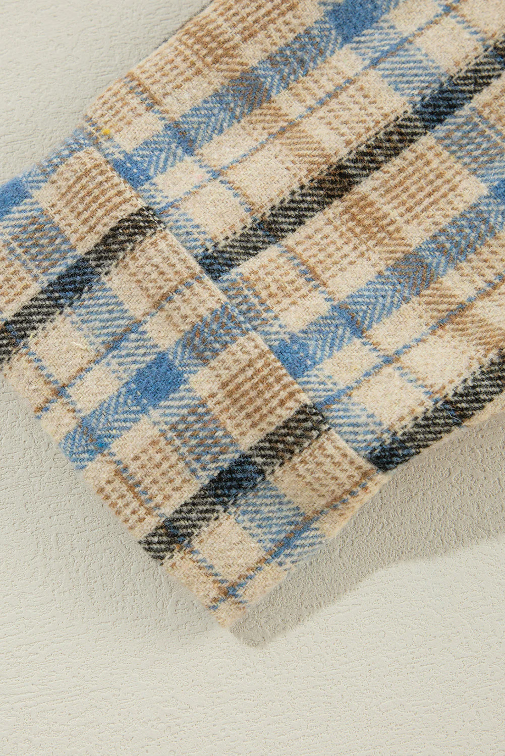 Drawstring Waffle Knit Patchwork Hooded Plaid Shacket - Image 11
