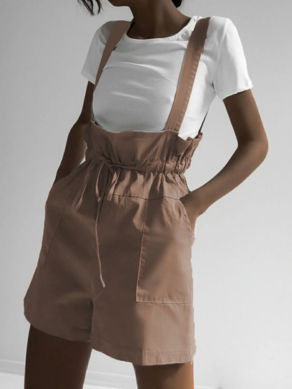 Drawstring Wide Strap Overalls with Pockets - Image 2