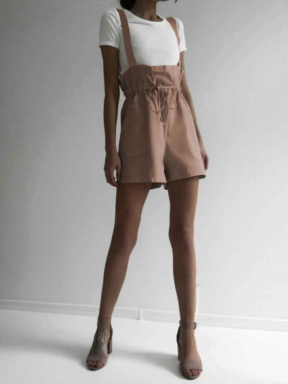 Drawstring Wide Strap Overalls with Pockets - Image 3