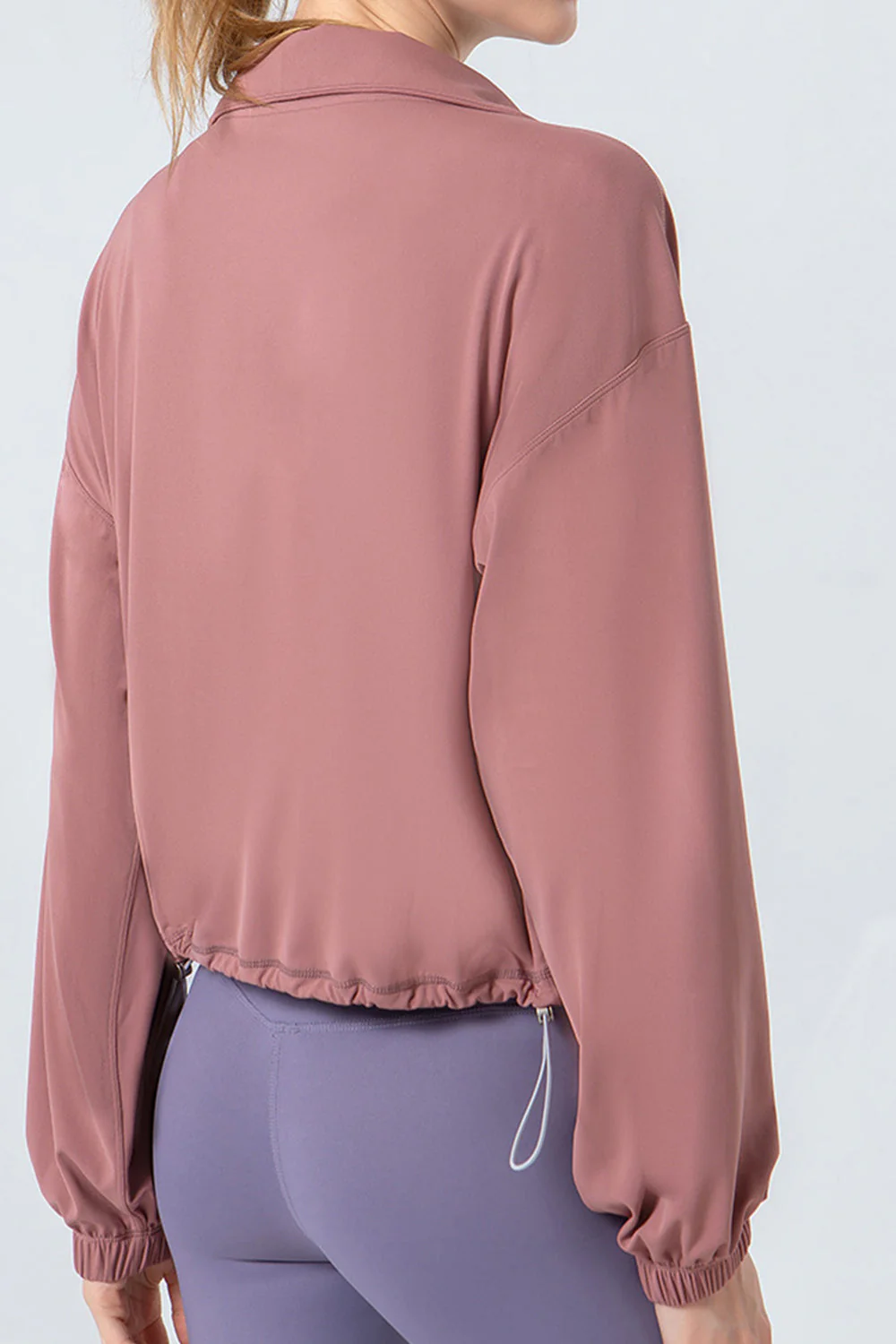Drawstring Zip Up Dropped Shoulder Active Outerwear - Image 3