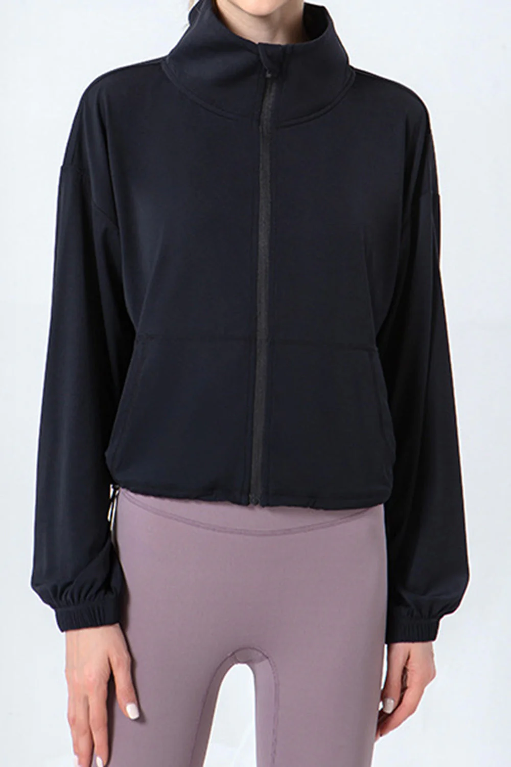 Drawstring Zip Up Dropped Shoulder Active Outerwear - Image 4