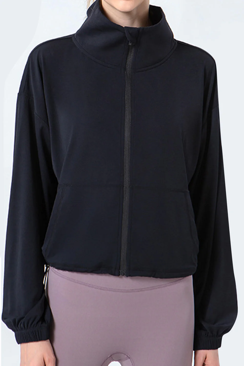 Drawstring Zip Up Dropped Shoulder Active Outerwear - Image 5
