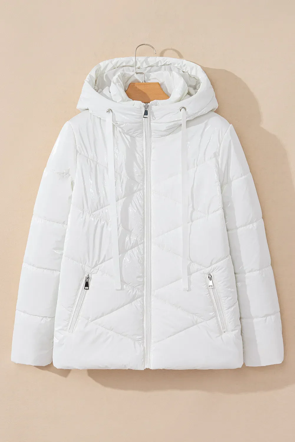 Drawstring Zip Up Long Sleeve Hooded Winter Coat - Image 2