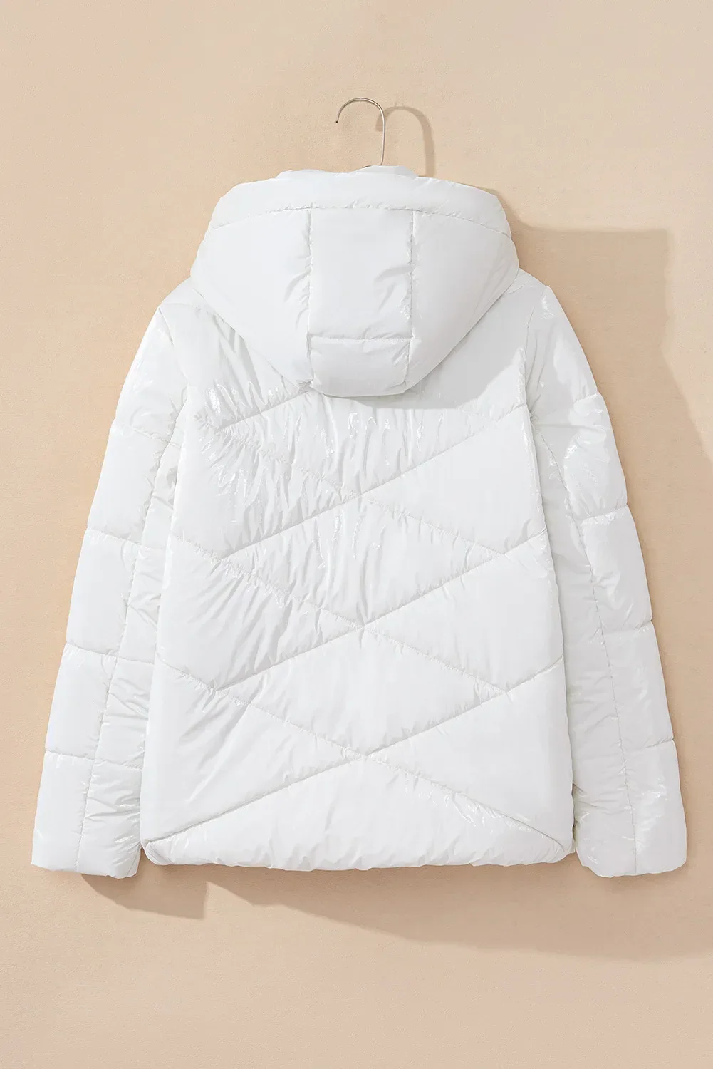 Drawstring Zip Up Long Sleeve Hooded Winter Coat - Image 3
