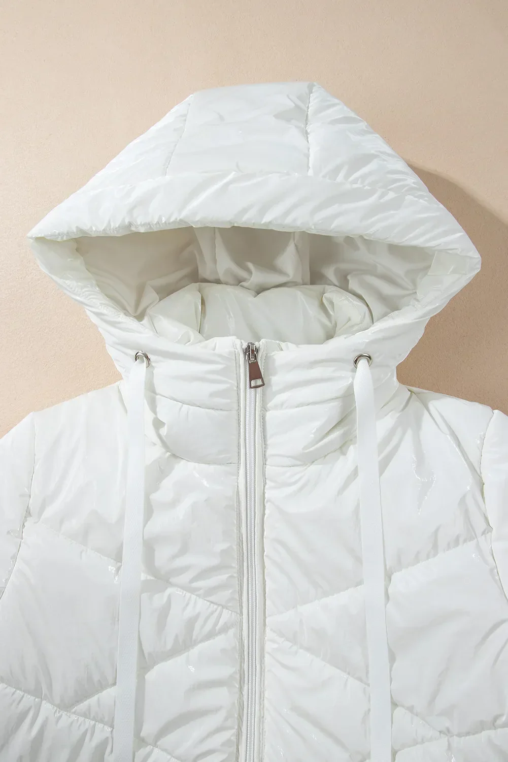 Drawstring Zip Up Long Sleeve Hooded Winter Coat - Image 4