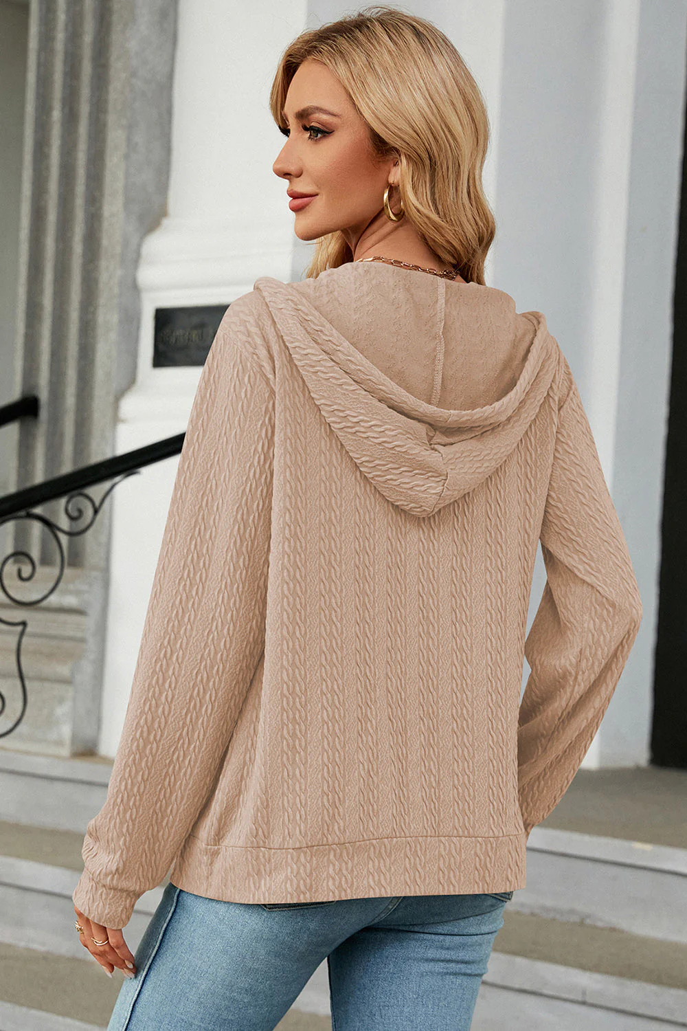 Drawstring Zip Up Long Sleeve Hoodie - Image 15