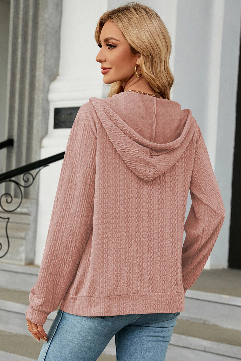 Drawstring Zip Up Long Sleeve Hoodie - Image 18