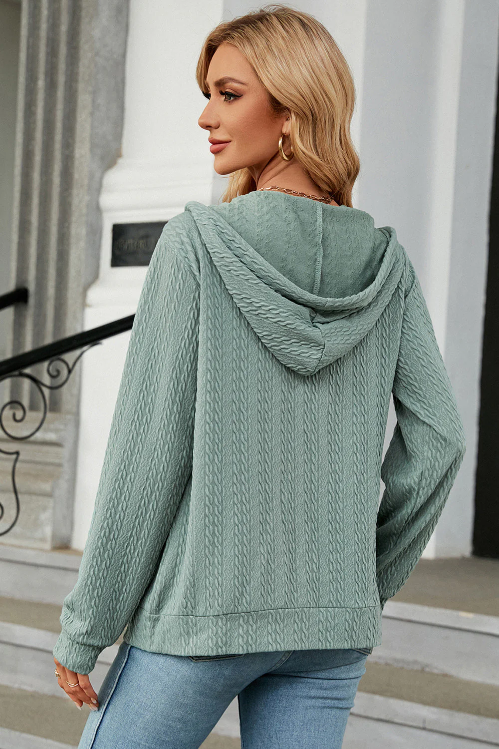Drawstring Zip Up Long Sleeve Hoodie - Image 21