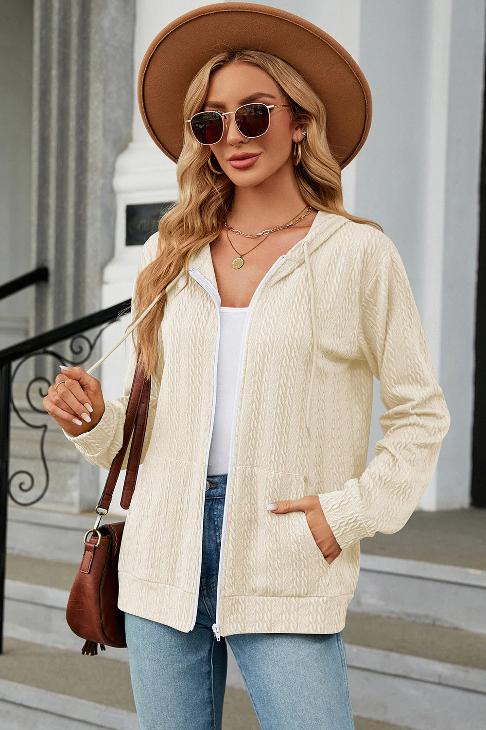 Drawstring Zip Up Long Sleeve Hoodie - Image 22