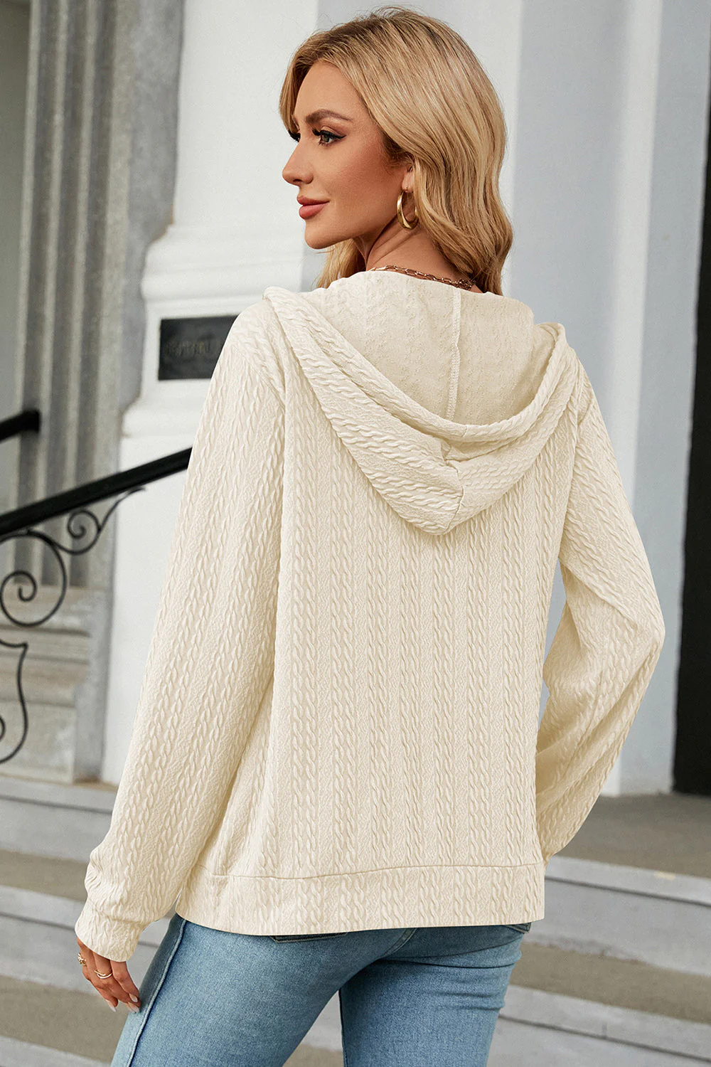 Drawstring Zip Up Long Sleeve Hoodie - Image 24