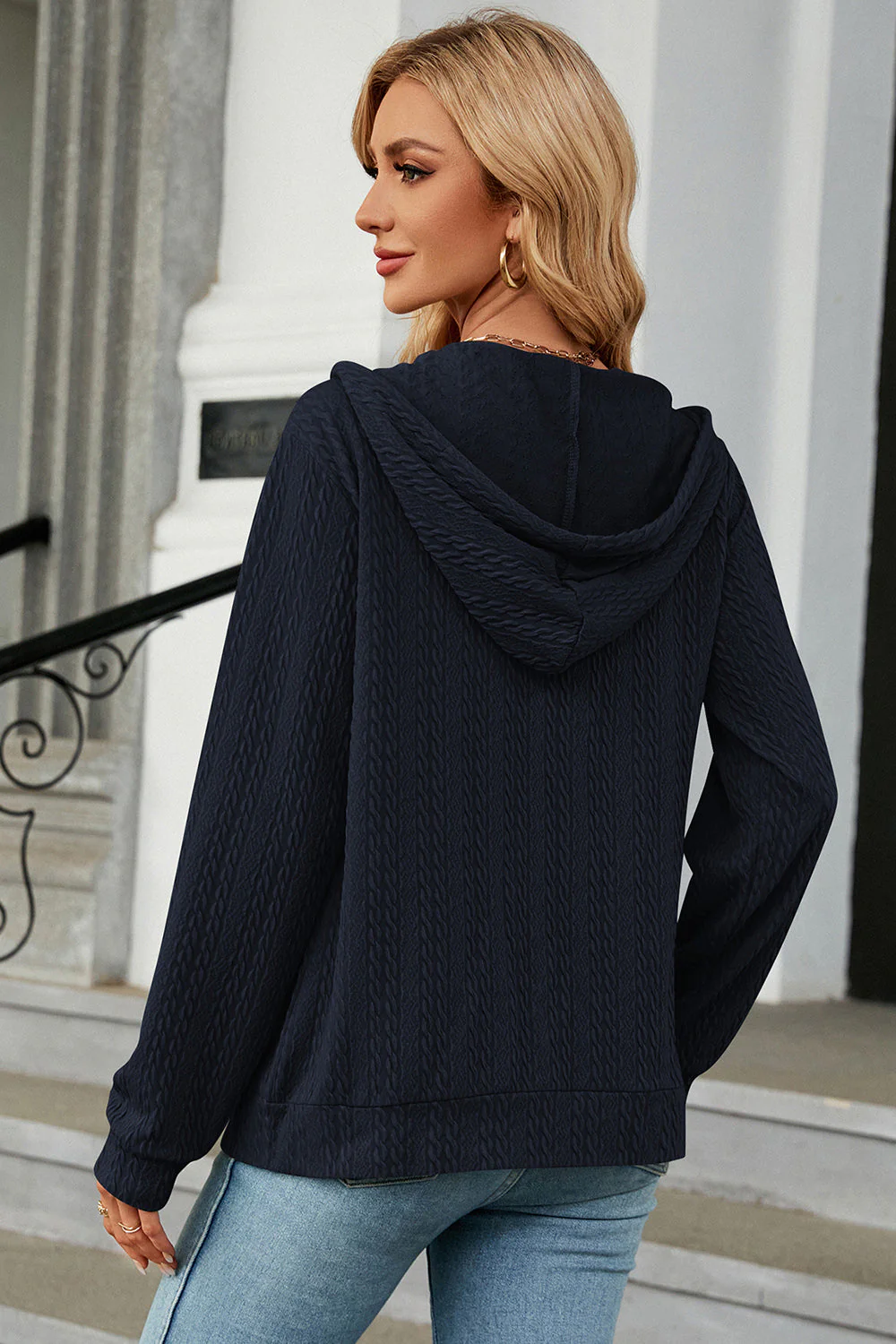Drawstring Zip Up Long Sleeve Hoodie - Image 6
