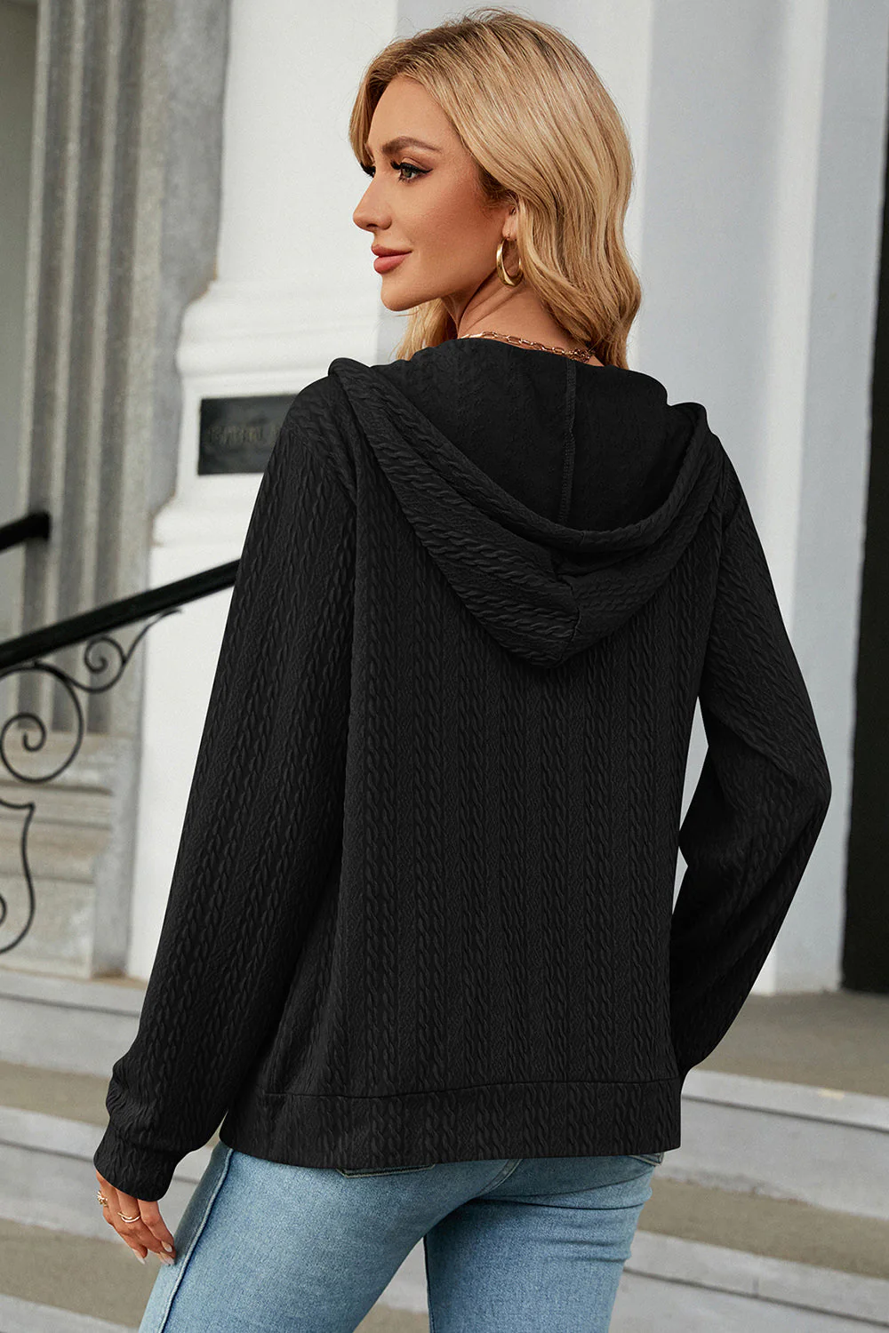 Drawstring Zip Up Long Sleeve Hoodie - Image 9