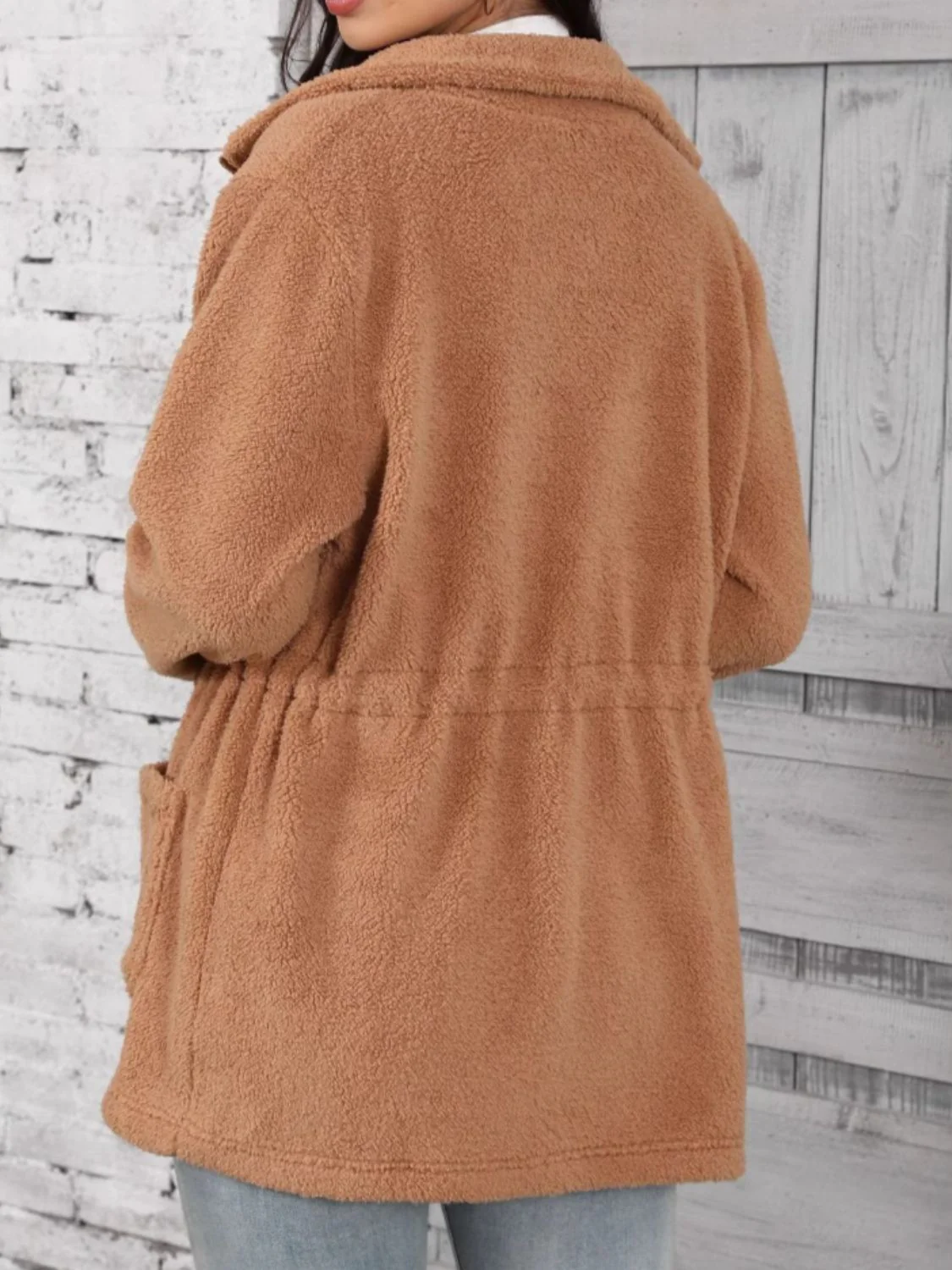 Drawstring Zip Up Long Sleeve Outerwear - Image 2