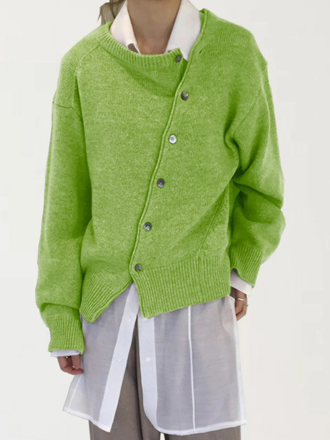 Dropped Shoulder Buttoned Cardigan - Image 10
