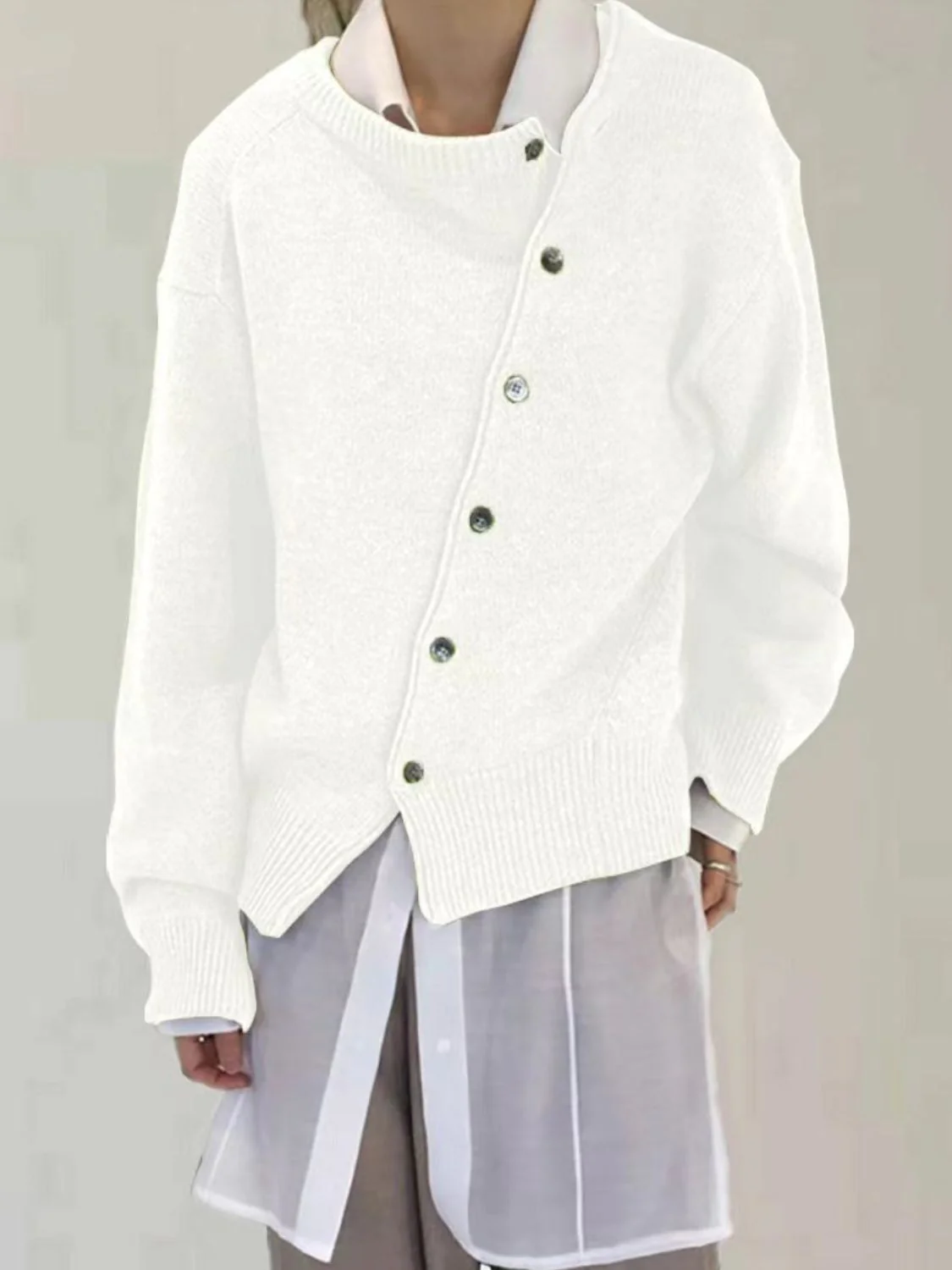 Dropped Shoulder Buttoned Cardigan - Image 16