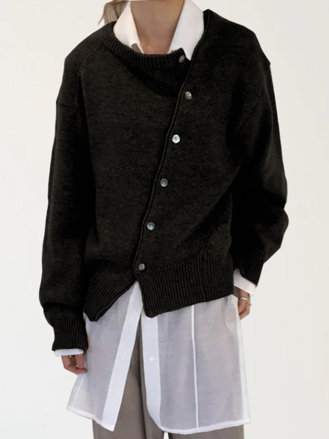 Dropped Shoulder Buttoned Cardigan - Image 4