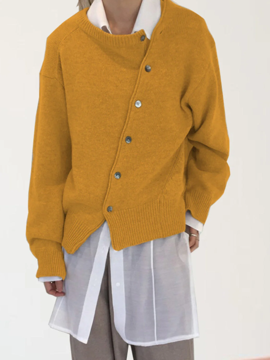 Dropped Shoulder Buttoned Cardigan - Image 7