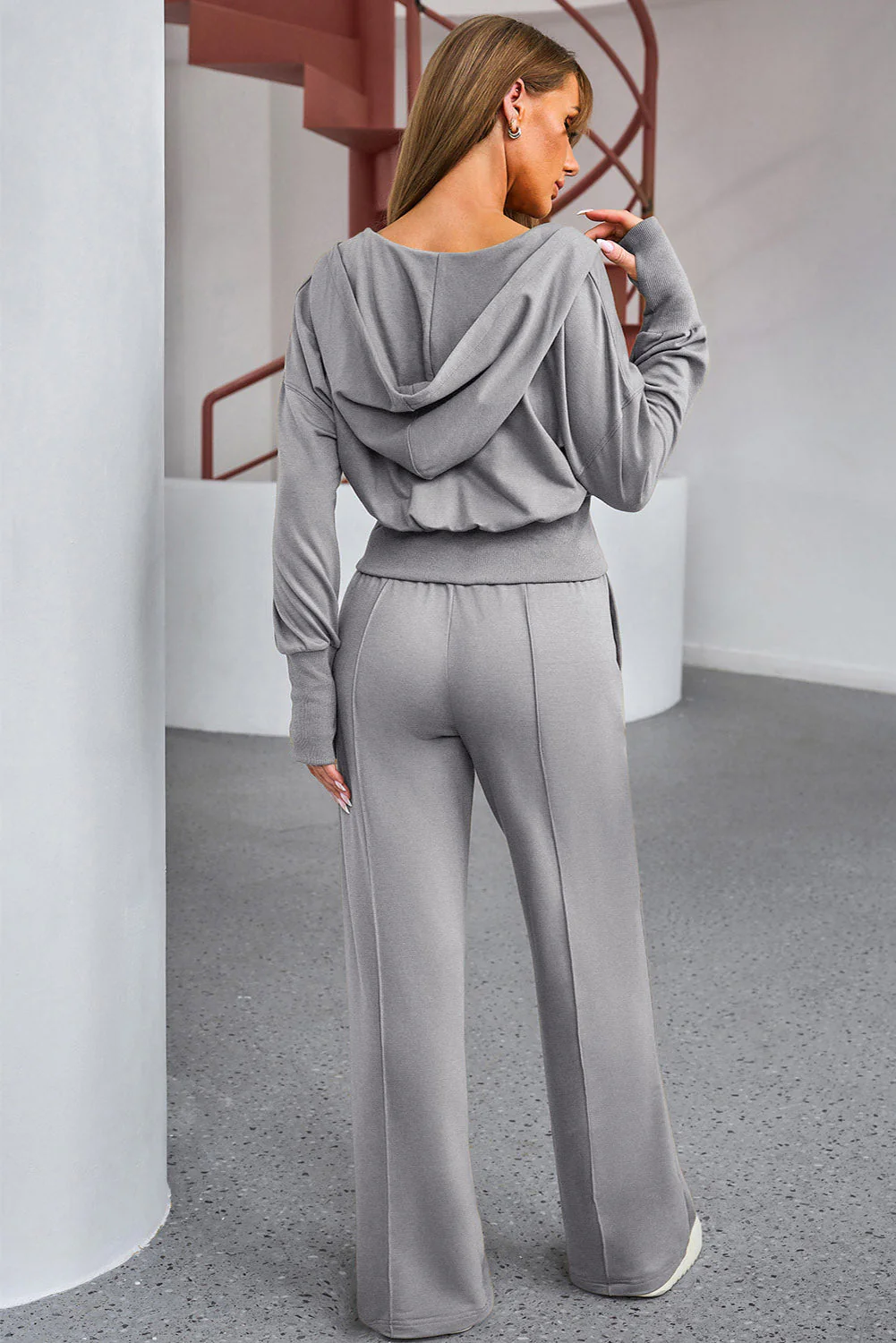 Dropped Shoulder Hoodie and Drawstring Pants Active Set - Image 3