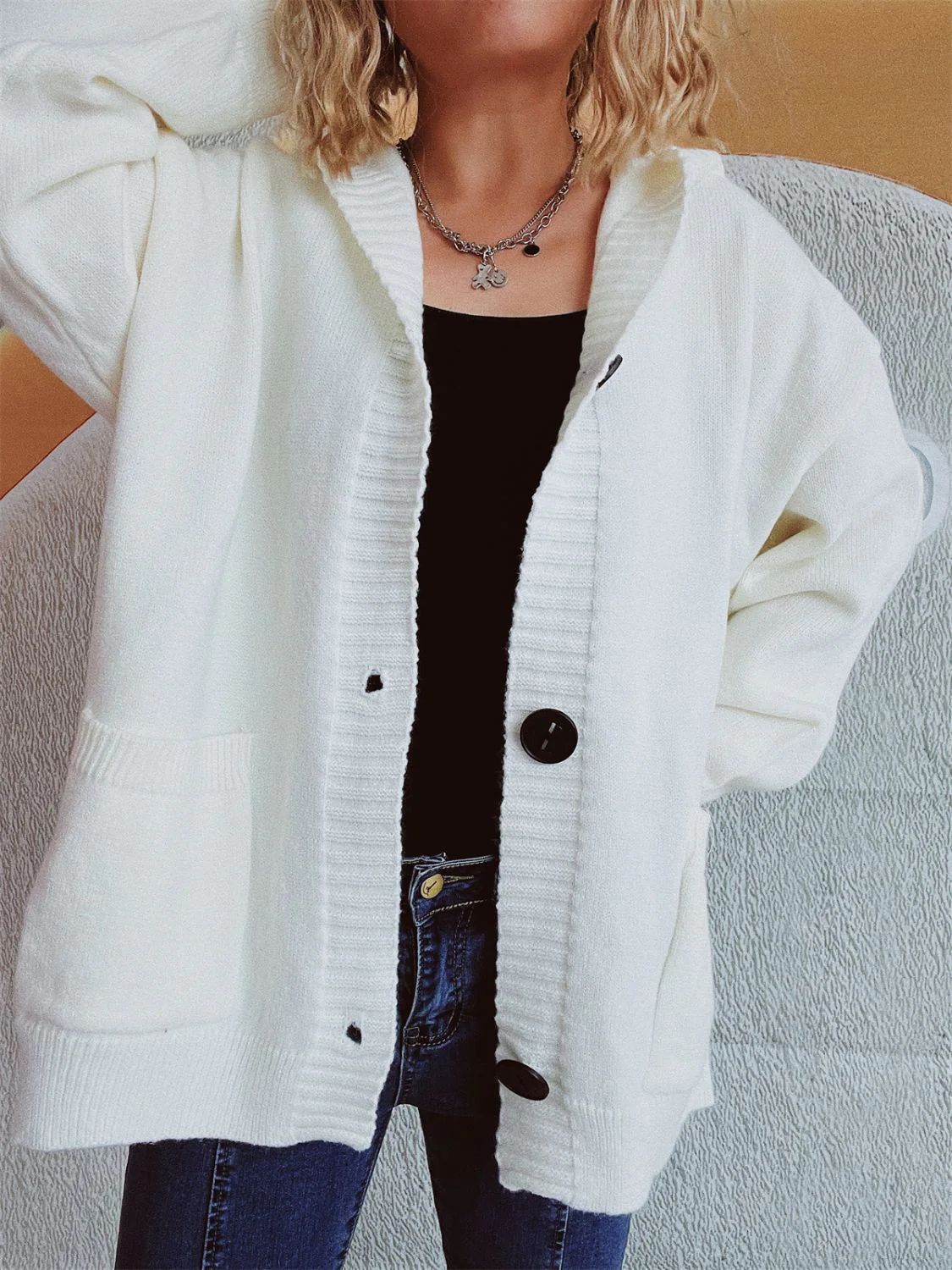 Dropped Shoulder Long Sleeve Hooded Cardigan - Image 10