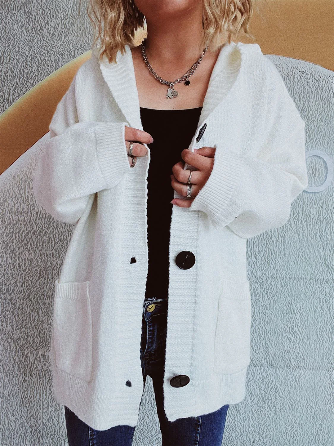 Dropped Shoulder Long Sleeve Hooded Cardigan - Image 11
