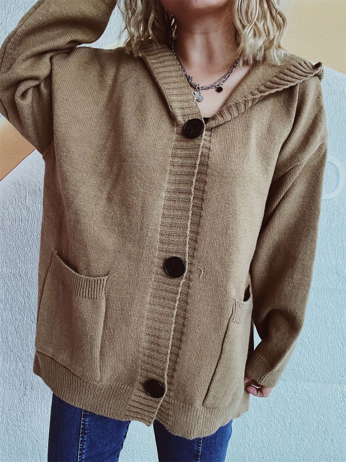 Dropped Shoulder Long Sleeve Hooded Cardigan - Image 12
