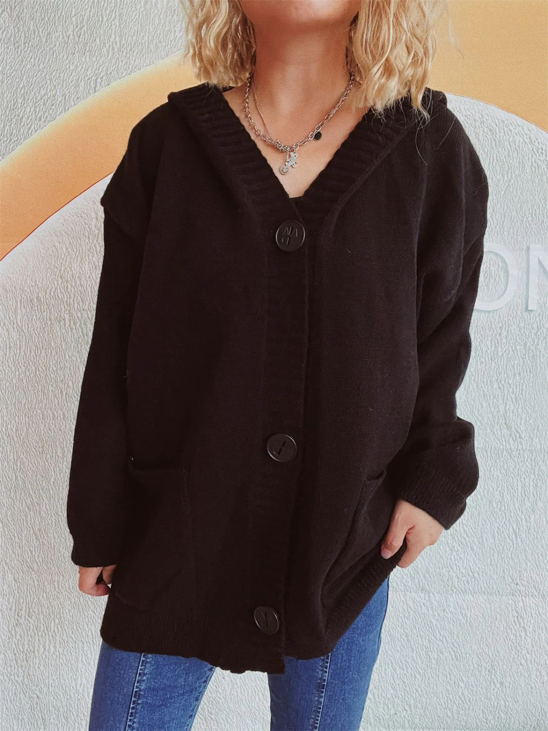 Dropped Shoulder Long Sleeve Hooded Cardigan - Image 16