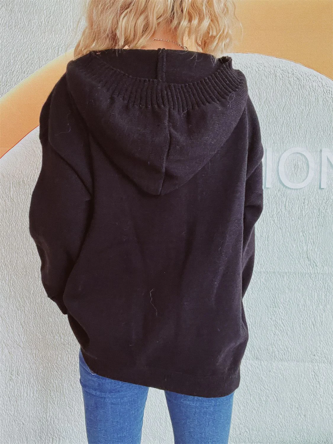 Dropped Shoulder Long Sleeve Hooded Cardigan - Image 18