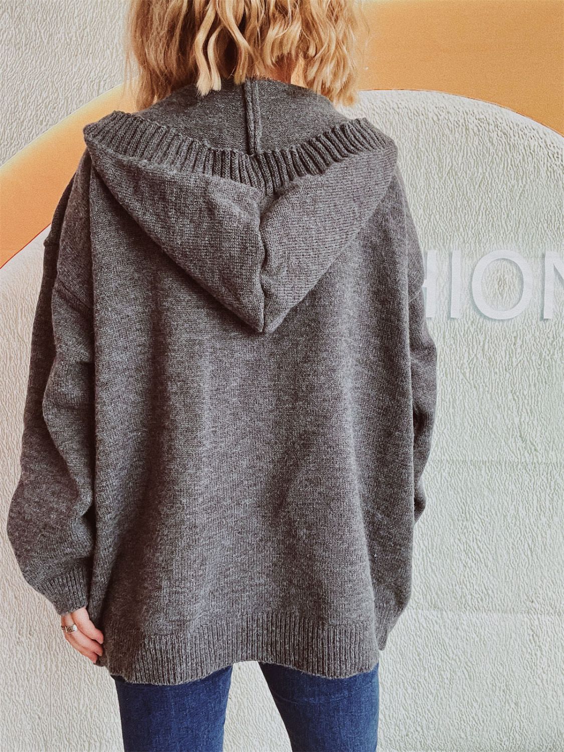 Dropped Shoulder Long Sleeve Hooded Cardigan - Image 2
