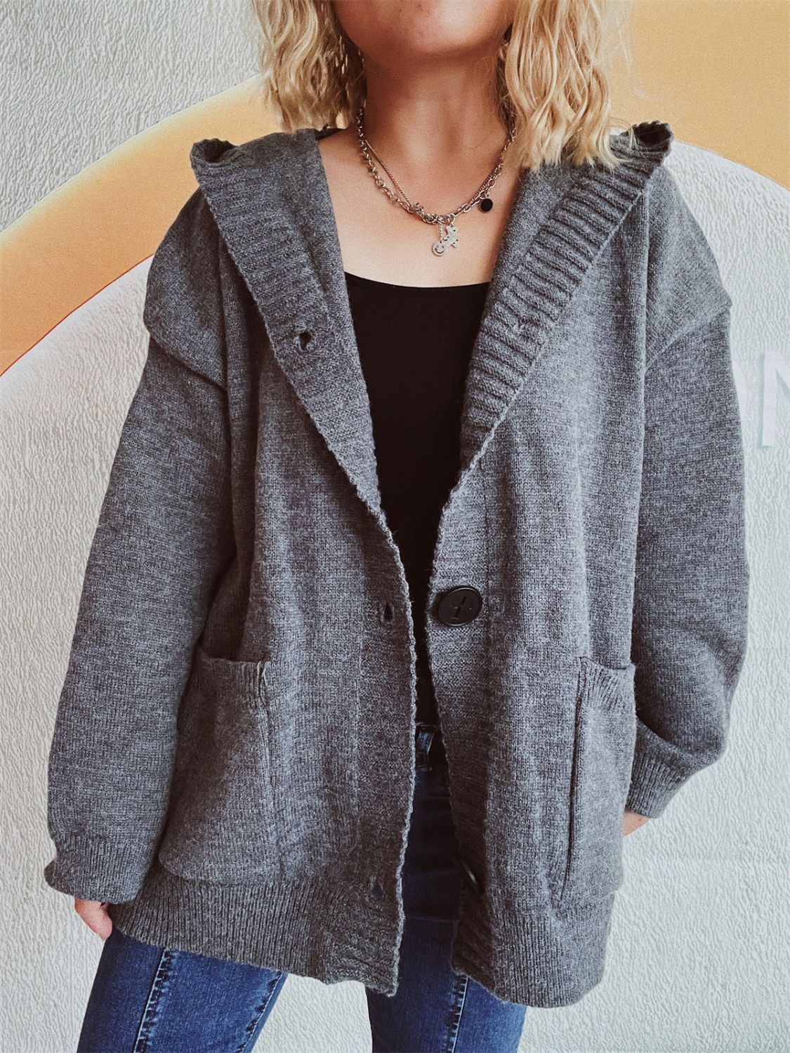 Dropped Shoulder Long Sleeve Hooded Cardigan - Image 3