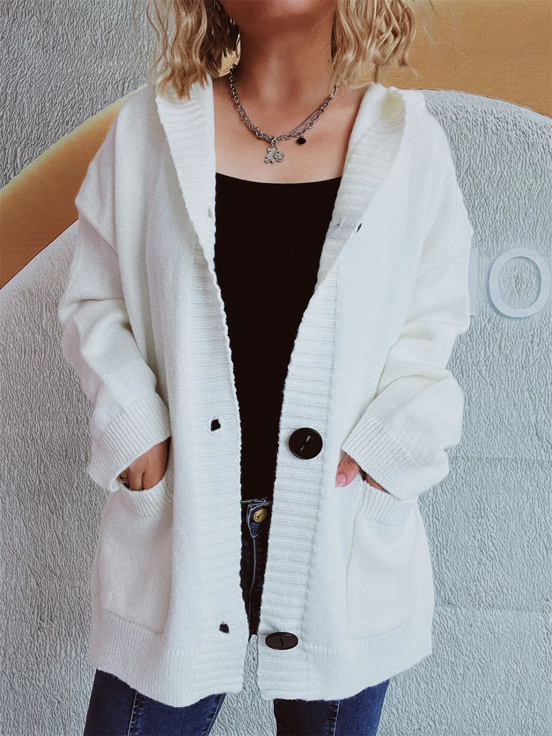 Dropped Shoulder Long Sleeve Hooded Cardigan - Image 6