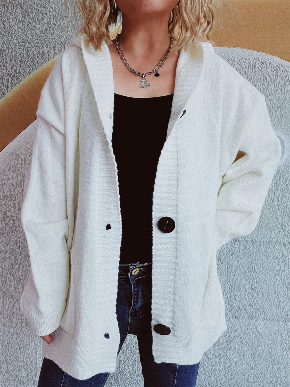 Dropped Shoulder Long Sleeve Hooded Cardigan - Image 7