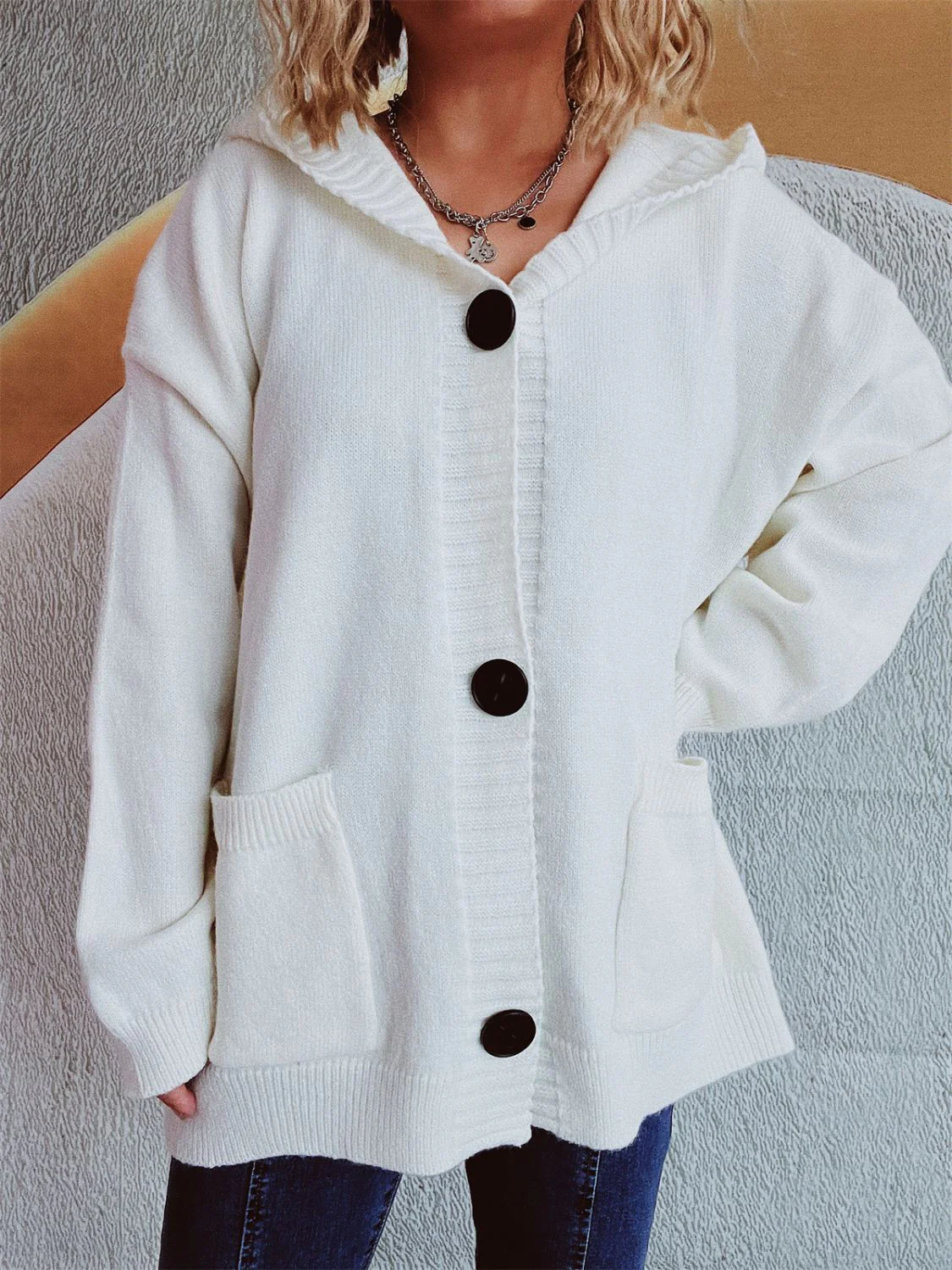 Dropped Shoulder Long Sleeve Hooded Cardigan - Image 8