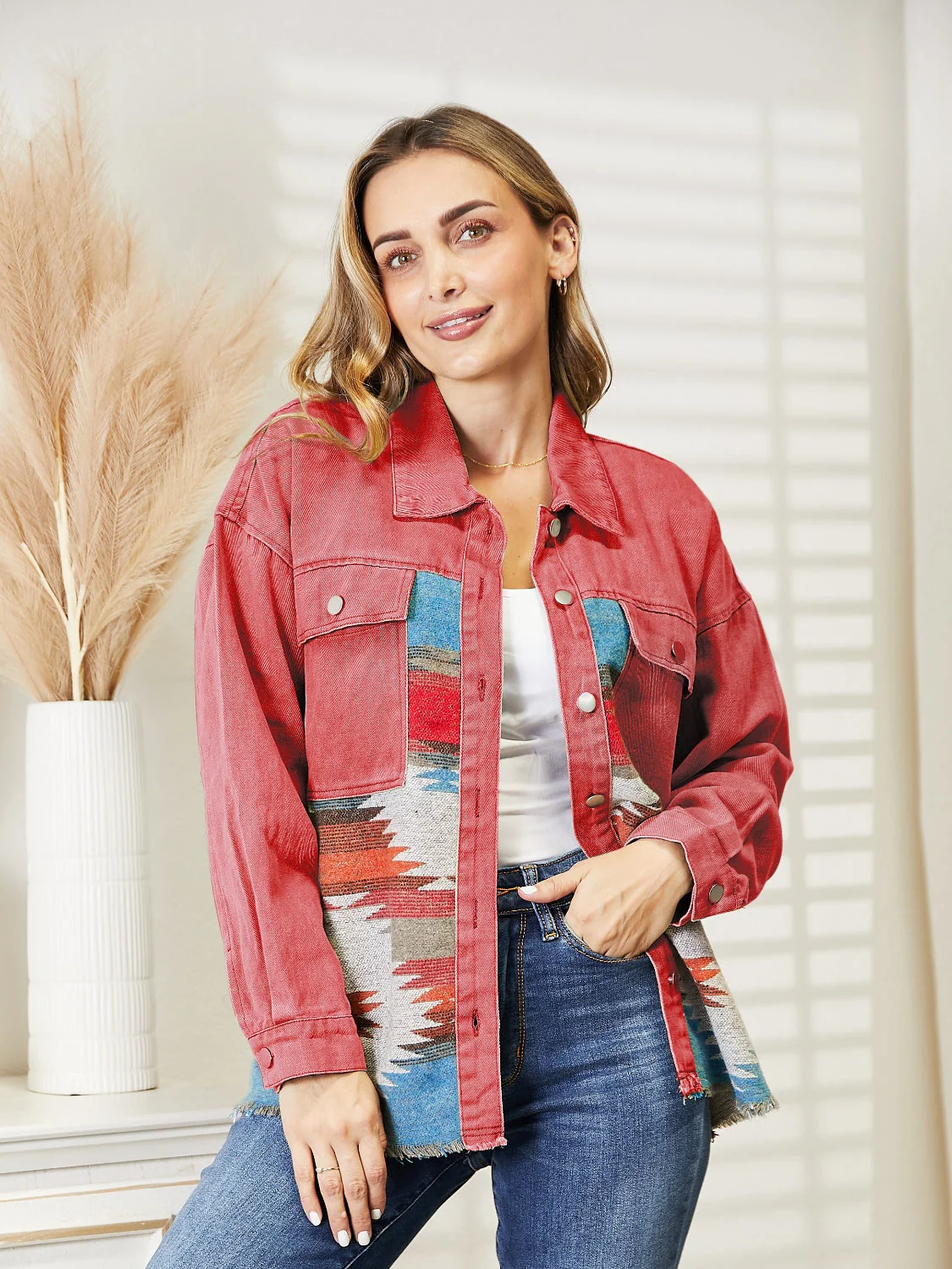 Dropped Shoulder Long Sleeve Printed Denim Jacket - Image 10