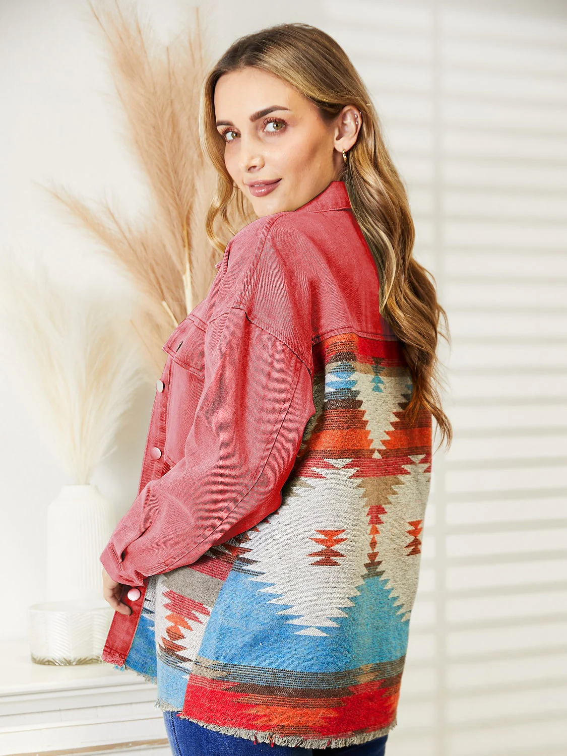 Dropped Shoulder Long Sleeve Printed Denim Jacket - Image 12