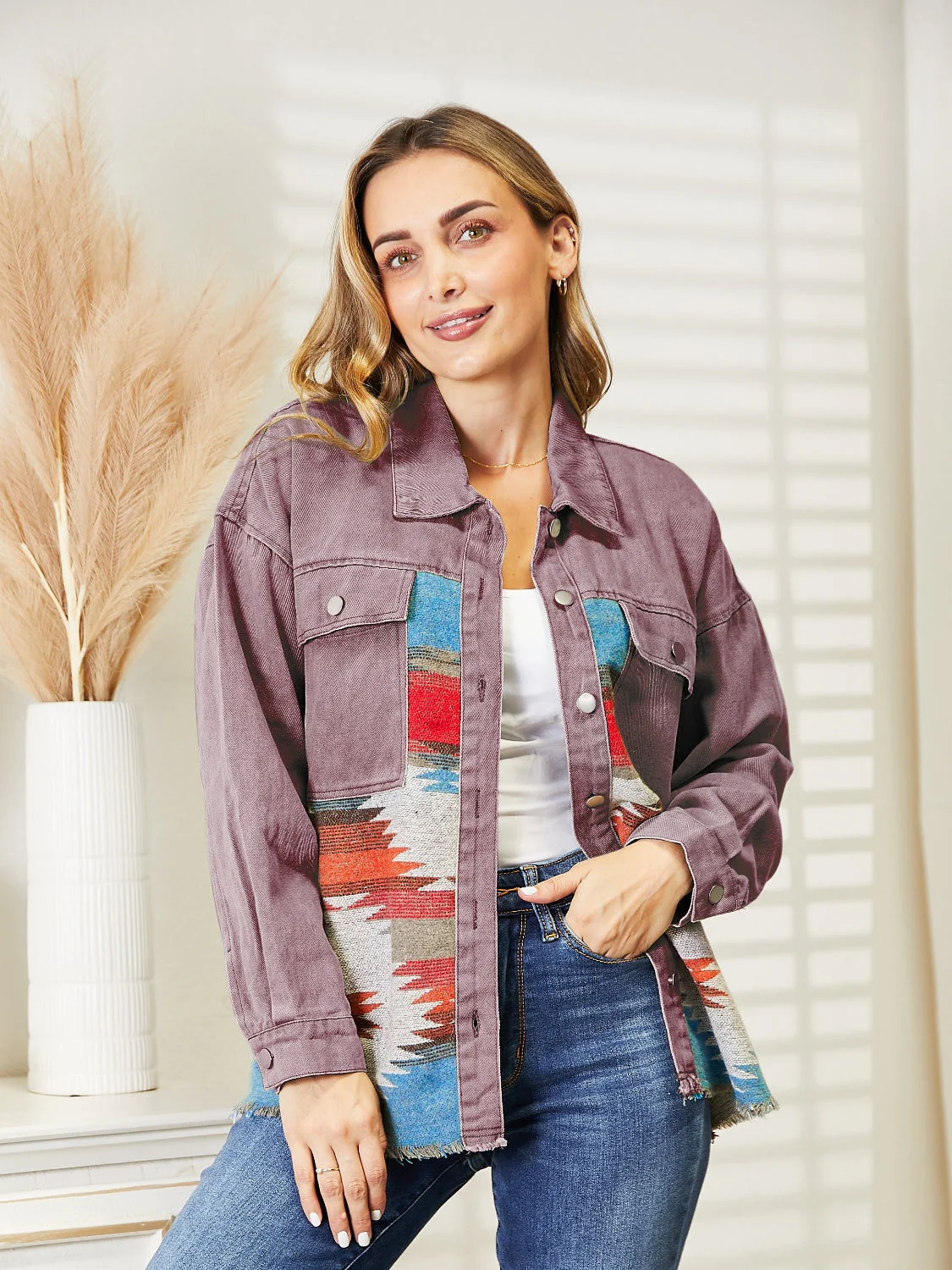 Dropped Shoulder Long Sleeve Printed Denim Jacket - Image 13