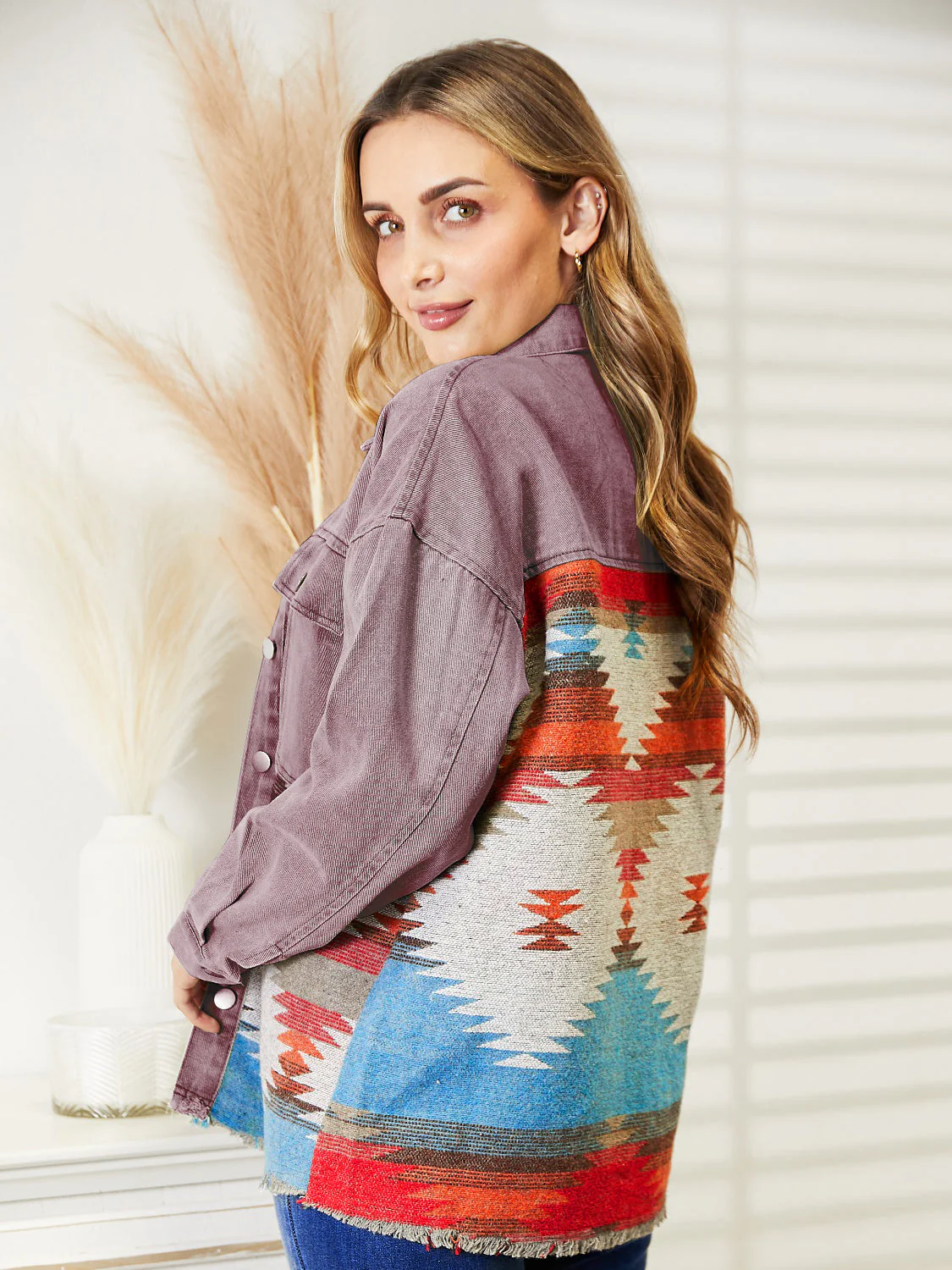 Dropped Shoulder Long Sleeve Printed Denim Jacket - Image 15