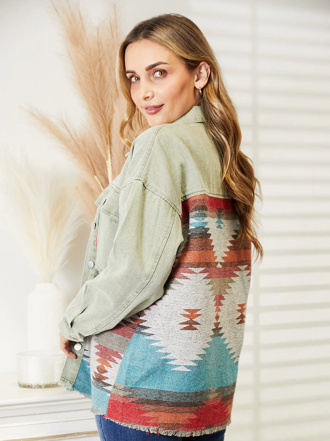 Dropped Shoulder Long Sleeve Printed Denim Jacket - Image 2