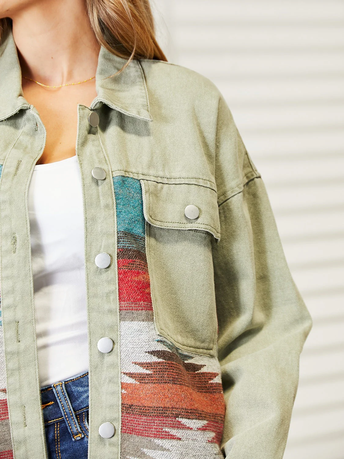 Dropped Shoulder Long Sleeve Printed Denim Jacket - Image 5