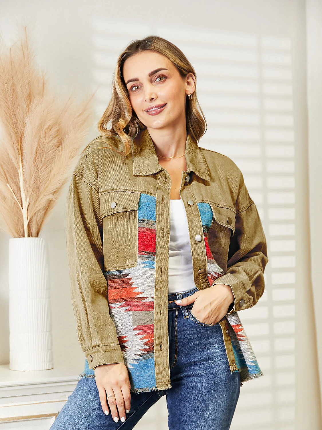 Dropped Shoulder Long Sleeve Printed Denim Jacket - Image 7