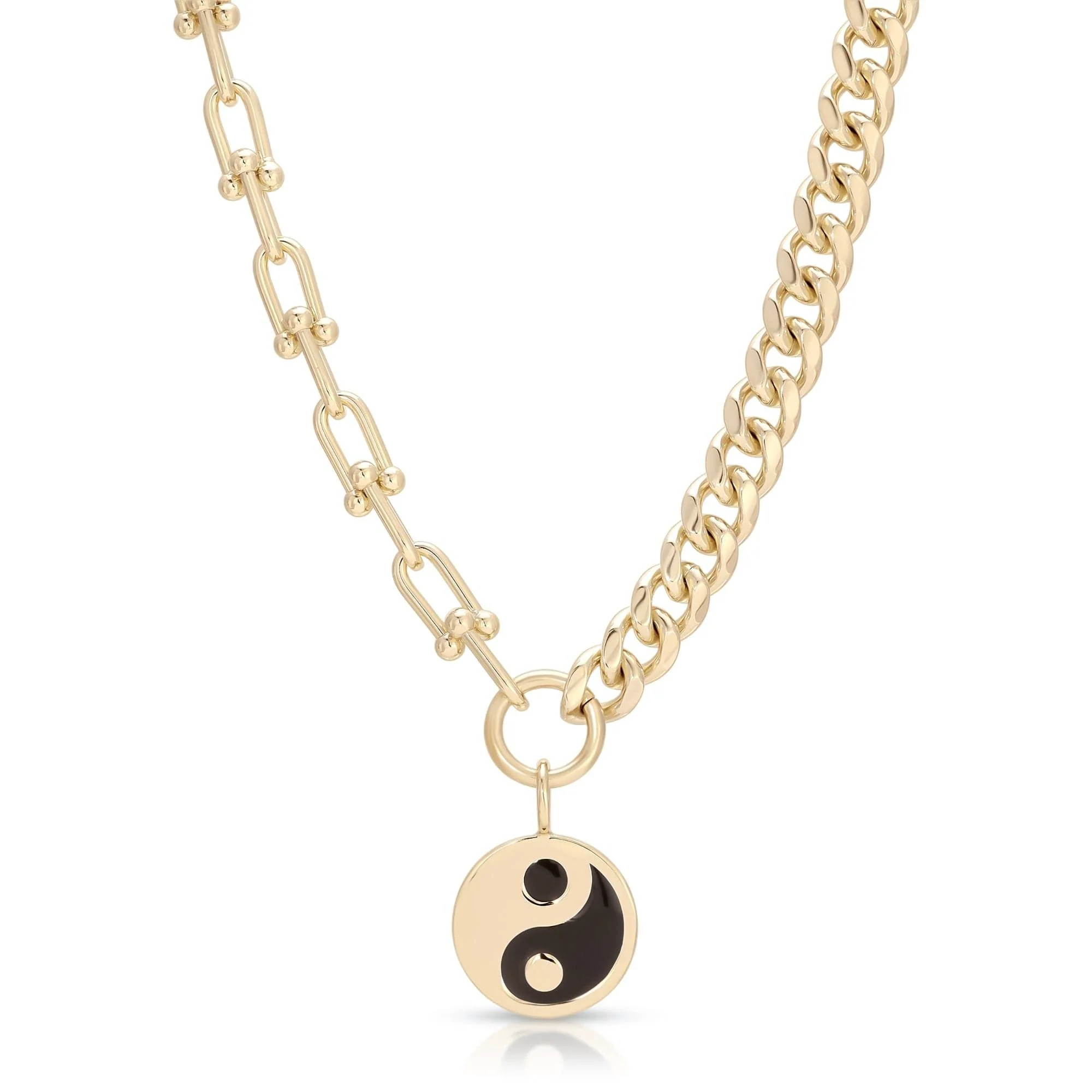 Dual Chain Necklace With Lage Enamel Yin Yang Pendant by eklexic jewelry - Image 2