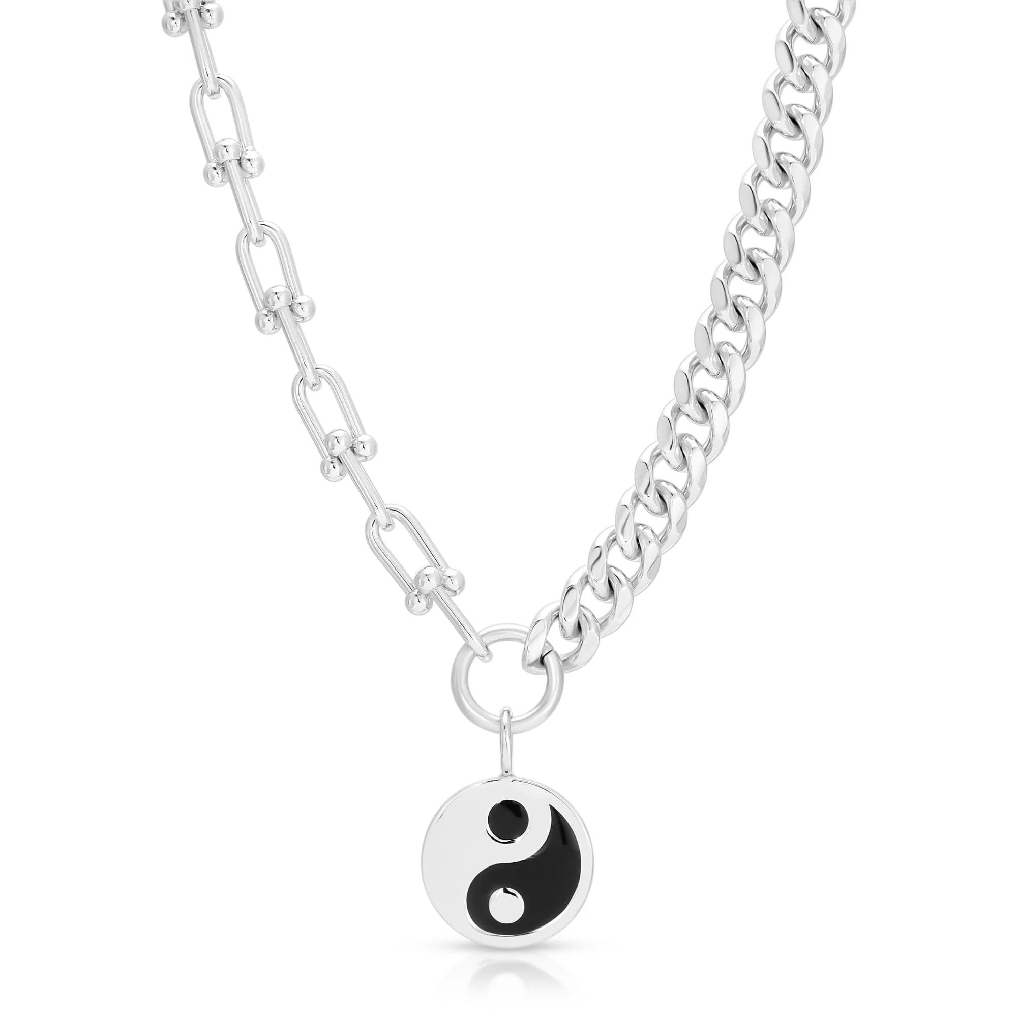 Dual Chain Necklace With Lage Enamel Yin Yang Pendant by eklexic jewelry - Image 4